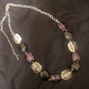 Purple, Clear and Black Chunky Jeweled Long Adjustable Necklace